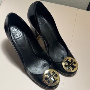Tory Burch Black Heels with Gold Emblem